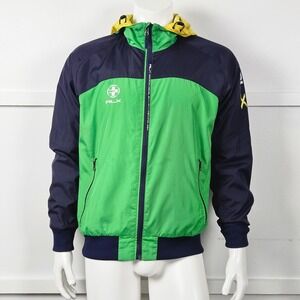 RLX Ralph Lauren Mens Colorblock Windbreaker Jacket Green Navy Blue Hooded M